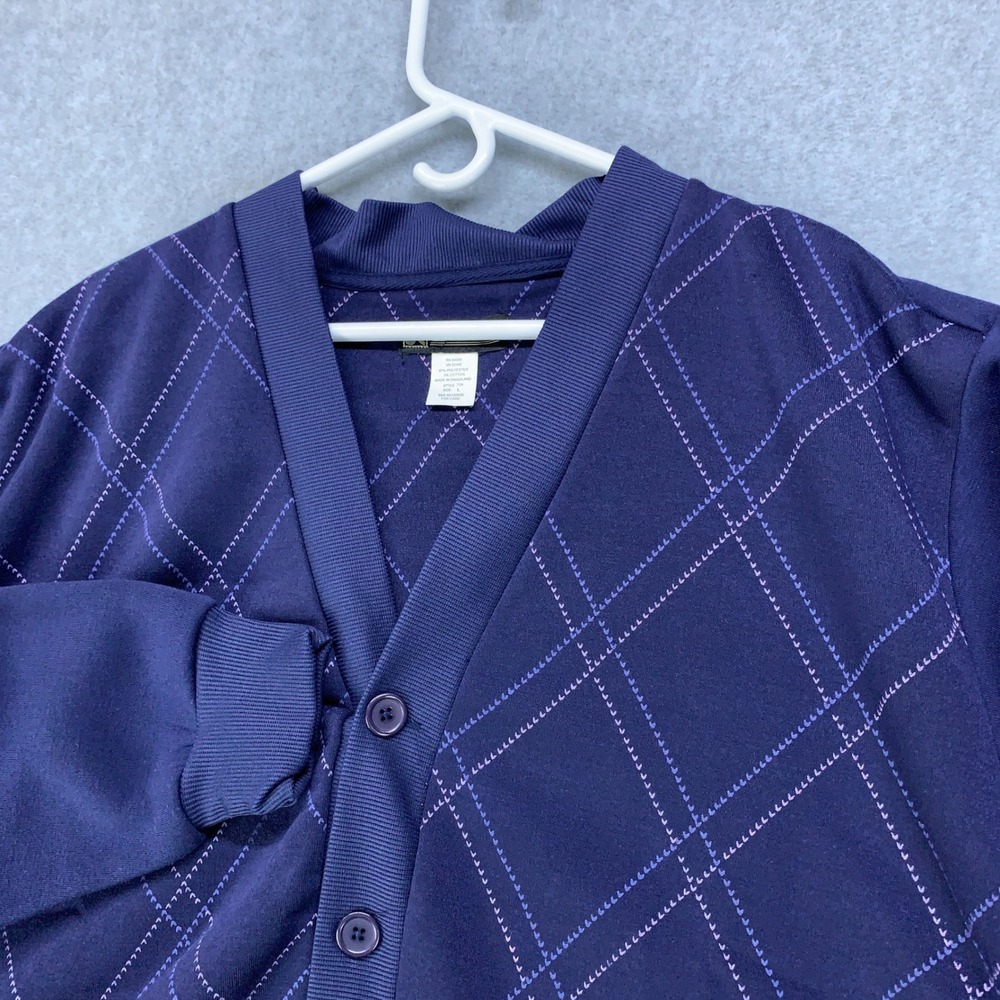 Haband Cardigan Sweater Mens Large Blue Argyle Diamond Button Front Pockets NWOT